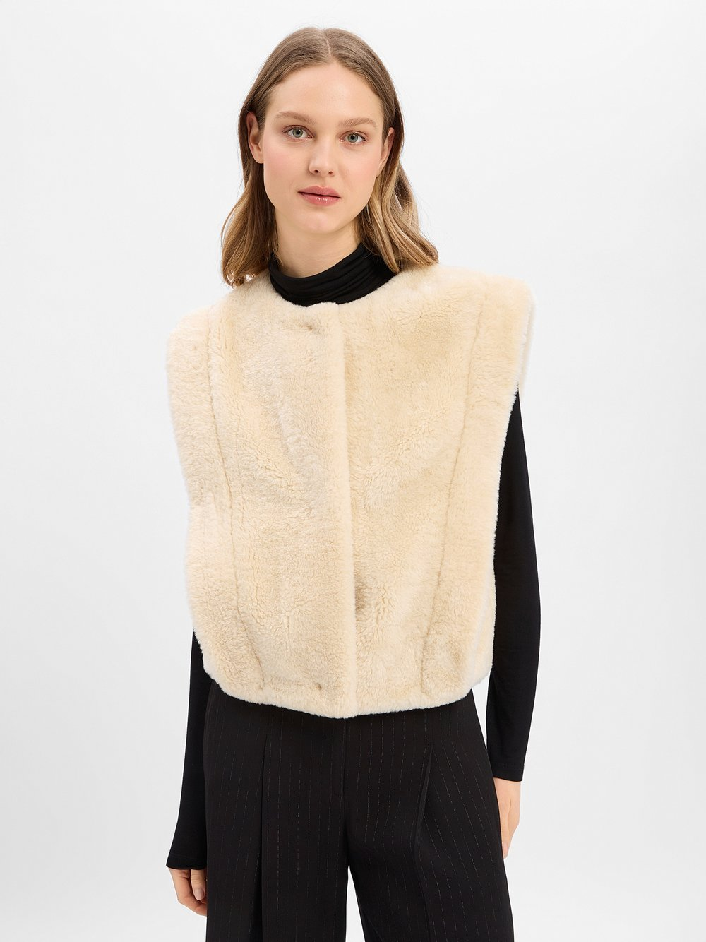 BOSS Orange Damska kamizelka z pluszowym futerkiem - Cosila Kobiety Sztuczne włókno beżowy, 34