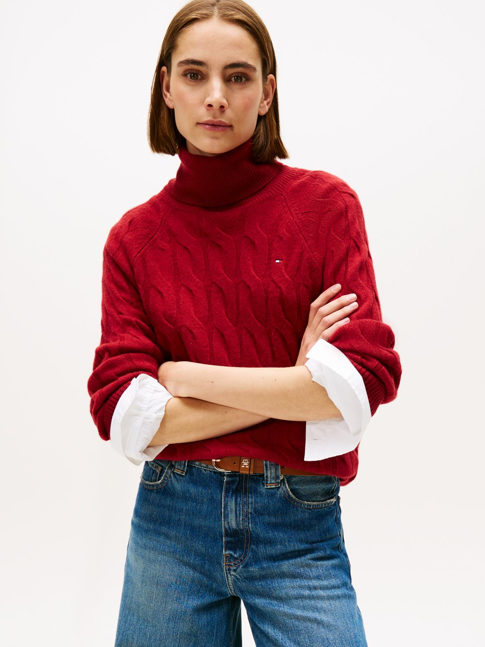 Tommy Hilfiger Wełniany sweter damski Kobiety Wełna czerwony, XS