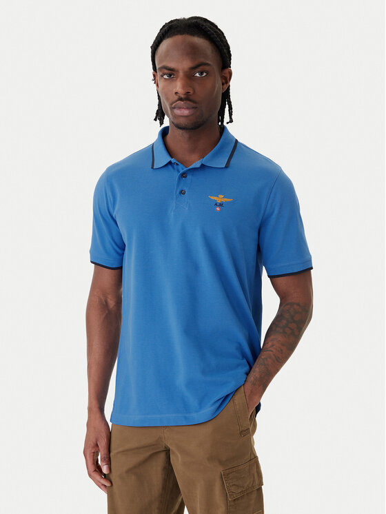 Aeronautica Militare Polo 261PO1308UP00082 Niebieski Regular Fit