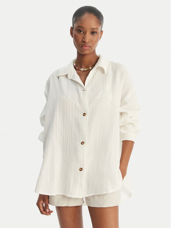 Roxy Koszula Morning Time ERJWT03674 Écru Relaxed Fit