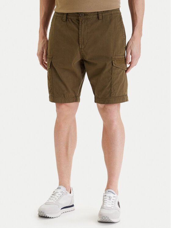 Napapijri Szorty materiałowe N-Deline NP0A4HOT Khaki Regular Fit