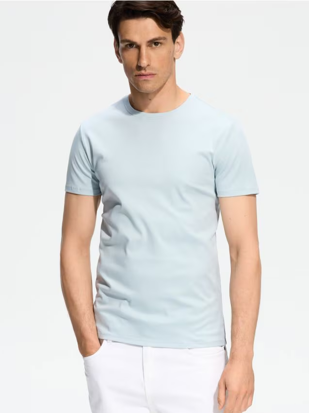 Reserved - T-shirt slim z bawełny pima - jasnoturkusowy