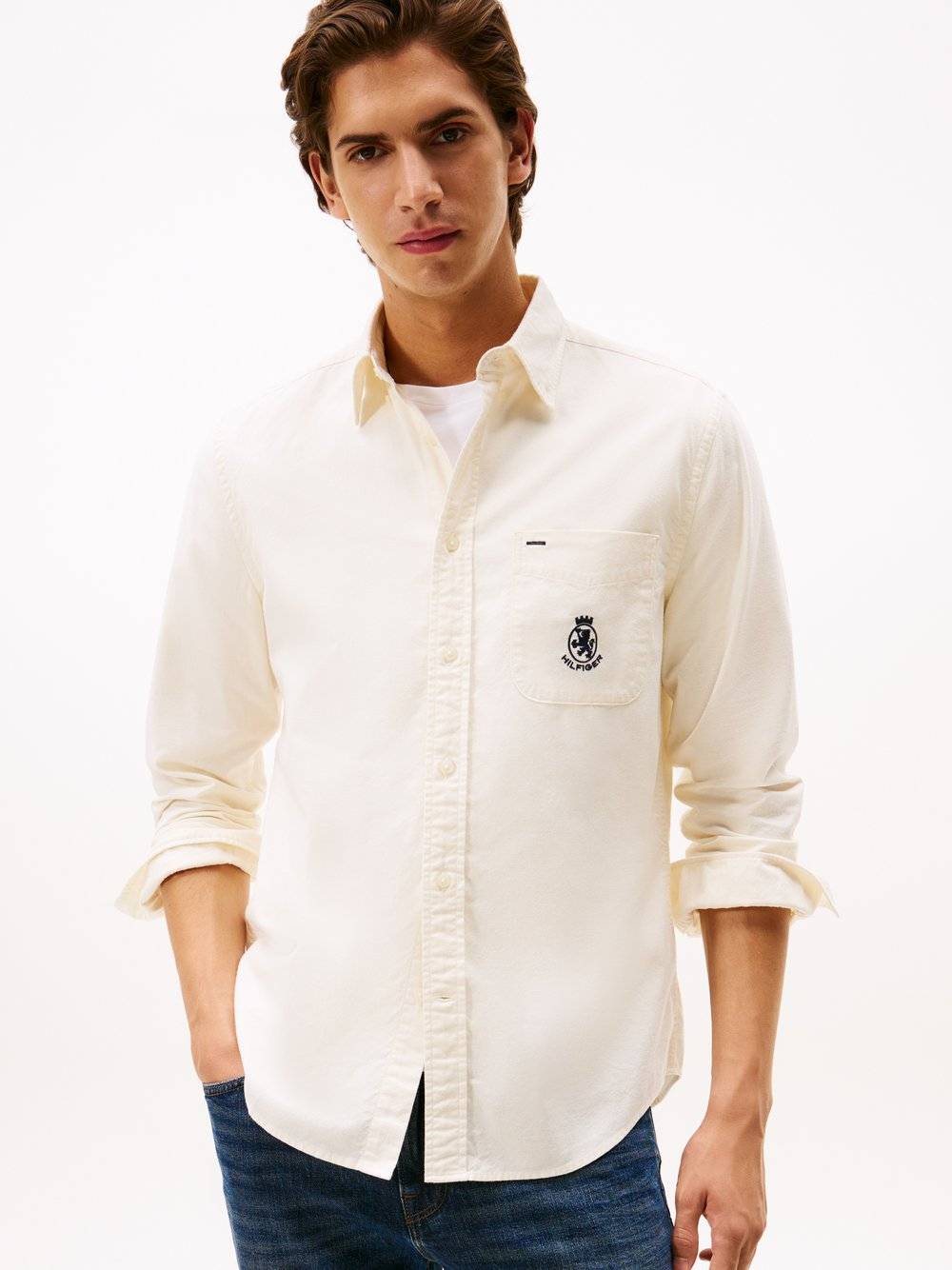Tommy Hilfiger Męska koszula bawełniana Mężczyźni Regular Fit Bawełna biały, XXL