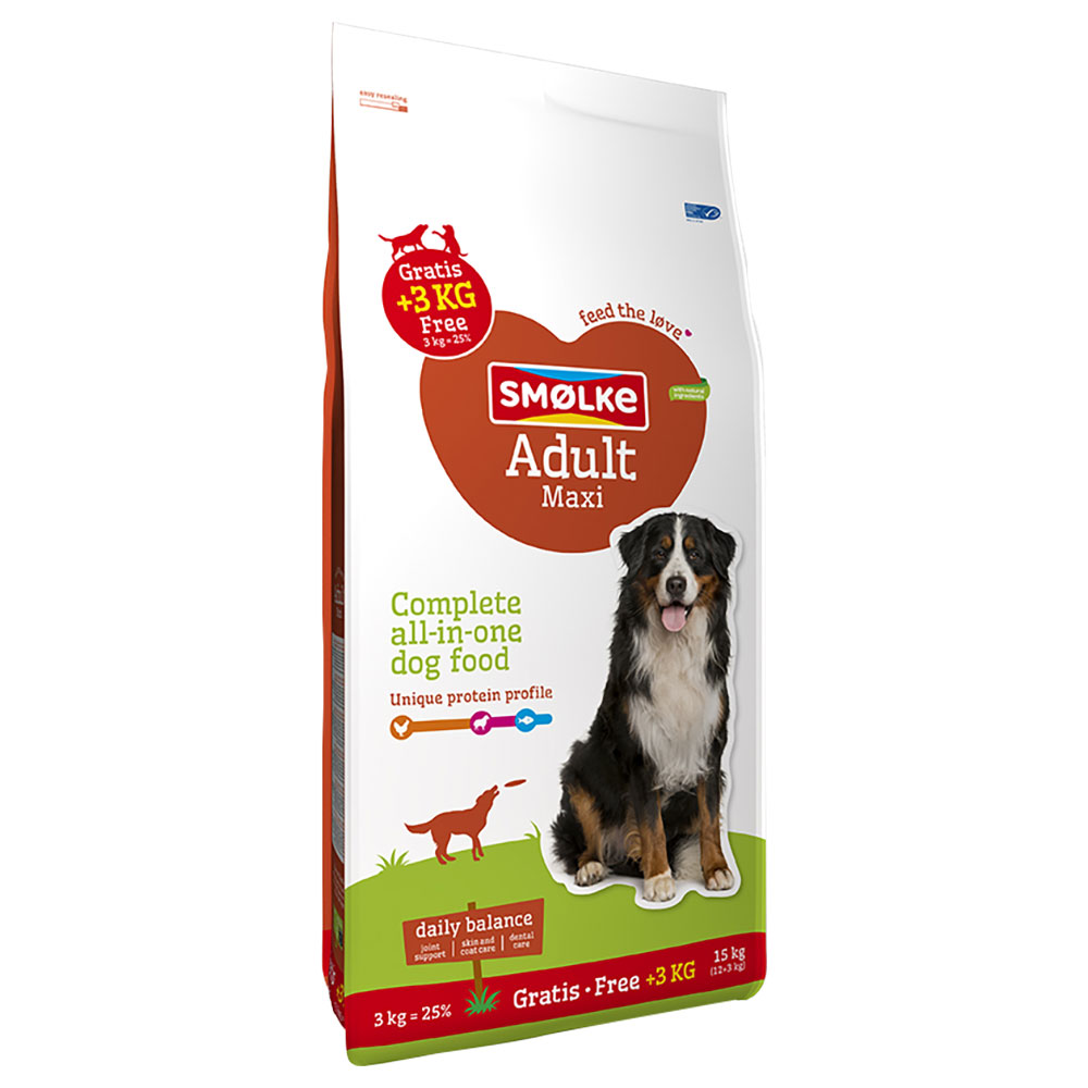 12 + 3 kg gratis! Smølke Adult, karma sucha, 15 kg - Maxi Daily Balance