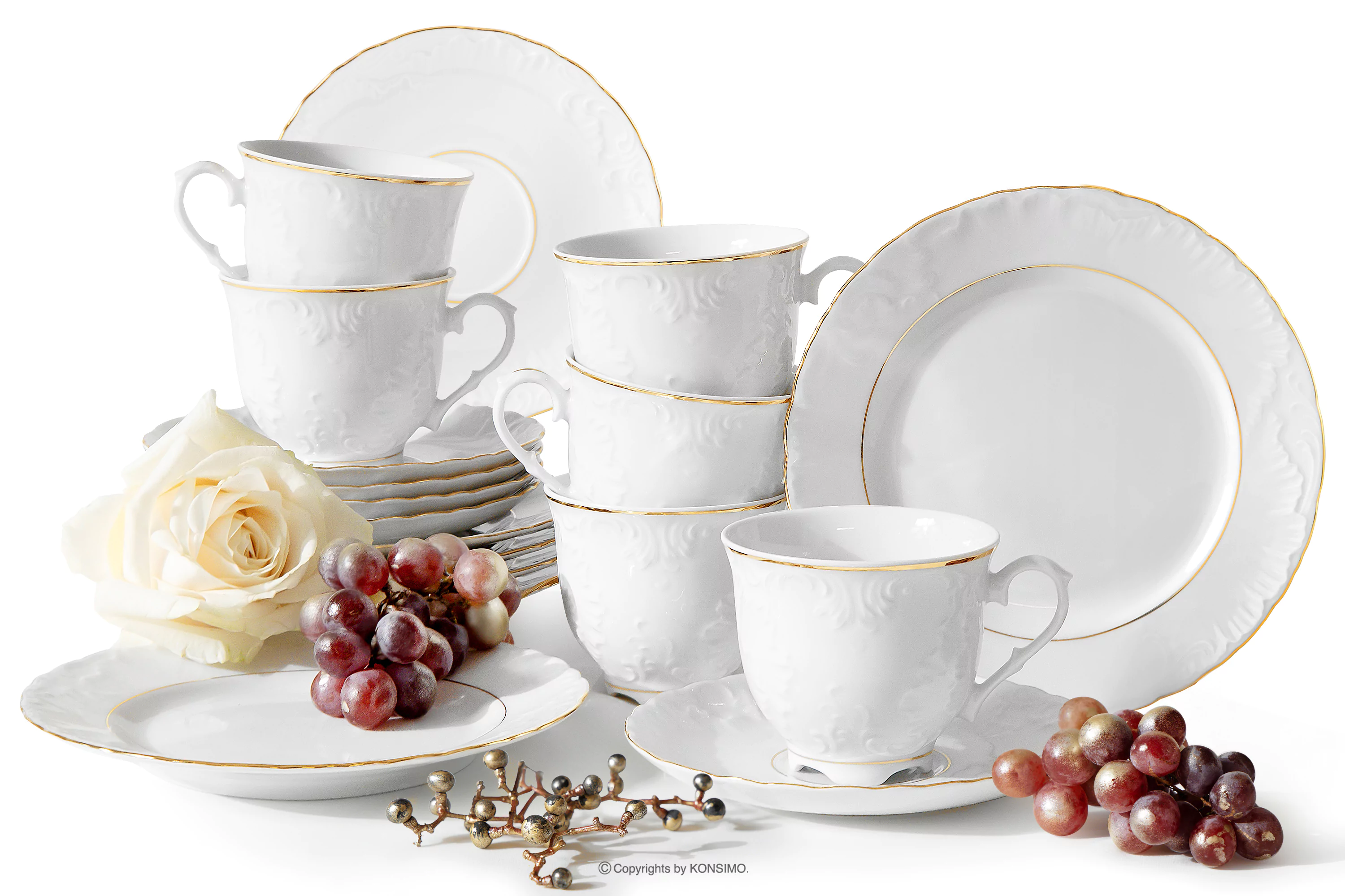 Serwis kawowy z porcelany złota linia  6 os. (18 el.) ROCOCO ZŁOTA LINIA