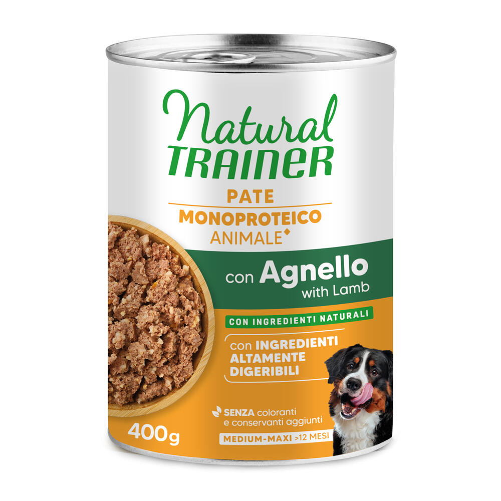 Natural Trainer Pate Monoproteico Medium & Maxi Adult - Jagnięcina i zboża pełnoziarniste, 6 x 400 g
