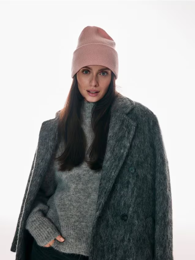 Reserved - Czapka beanie z wiskozą - różowy miniaturka