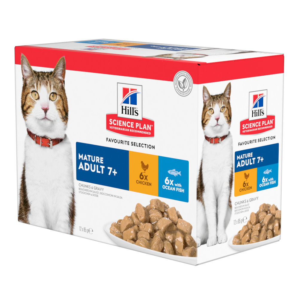 Hill's Science Plan Mature Adult, tuńczyk - Uzupełnienie: karma mokra, 12 x 85 g, Mature Adult 7+ , kurczak i ryba morska
