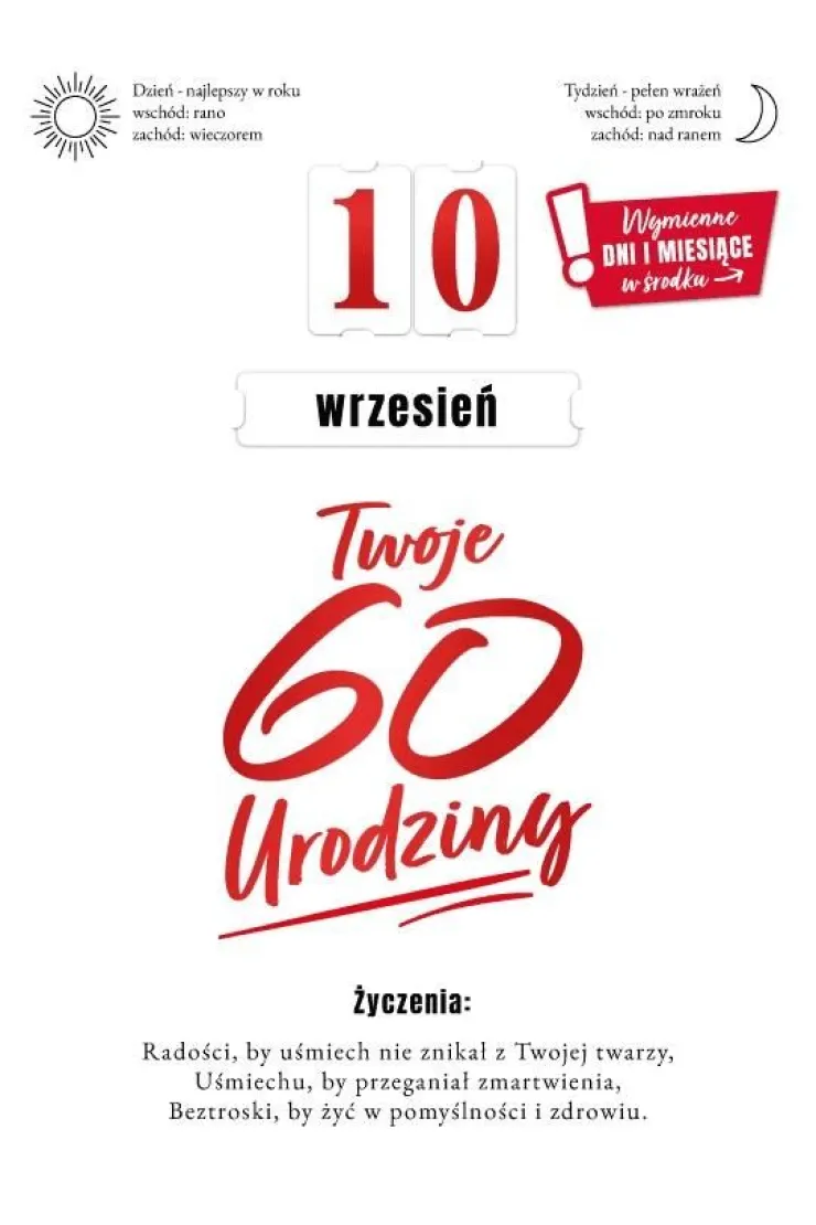 Karnet Urodziny 60 wymienne cyfry
