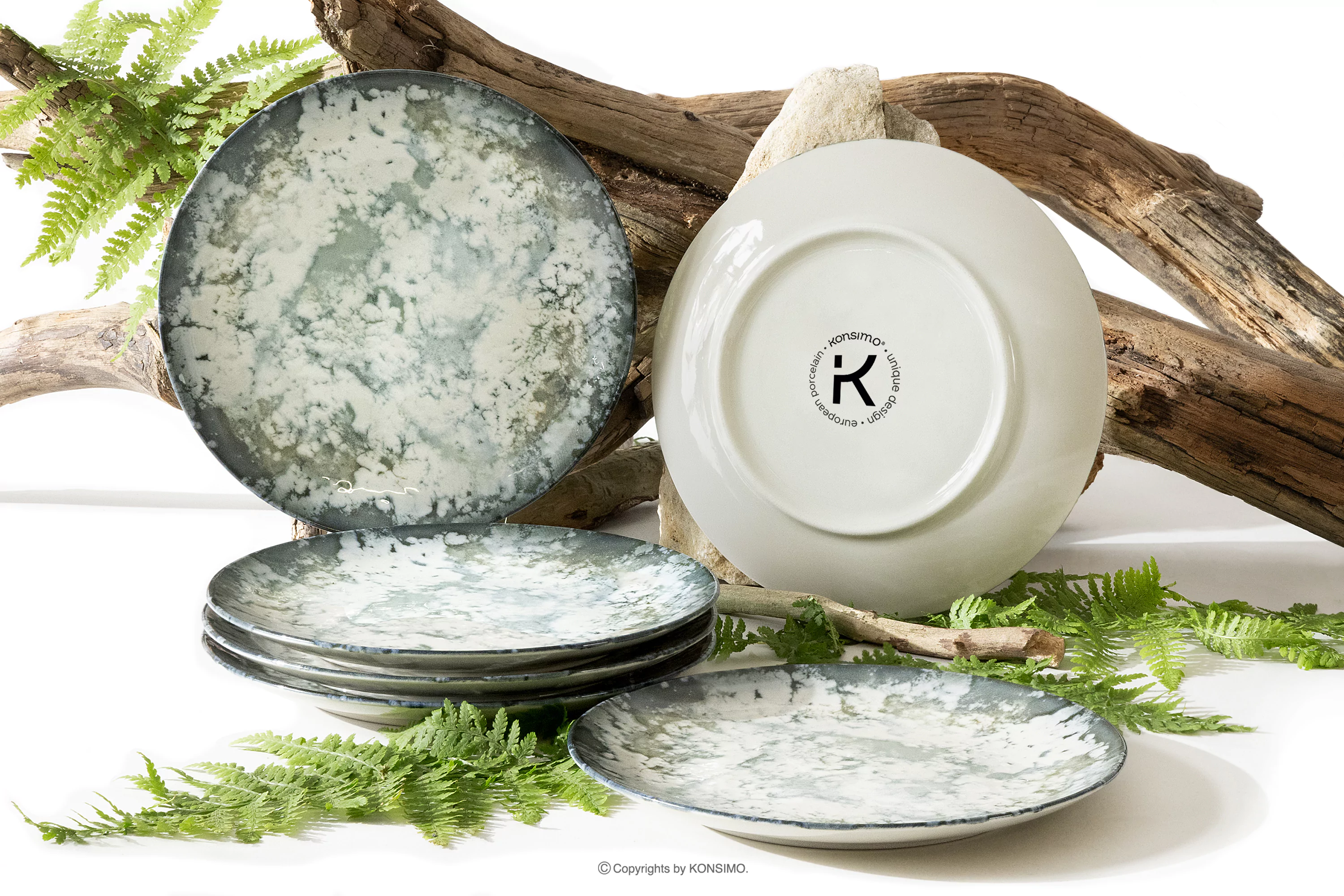 Talerz deserowy z porcelany zieleń boho 6 szt. FINGO