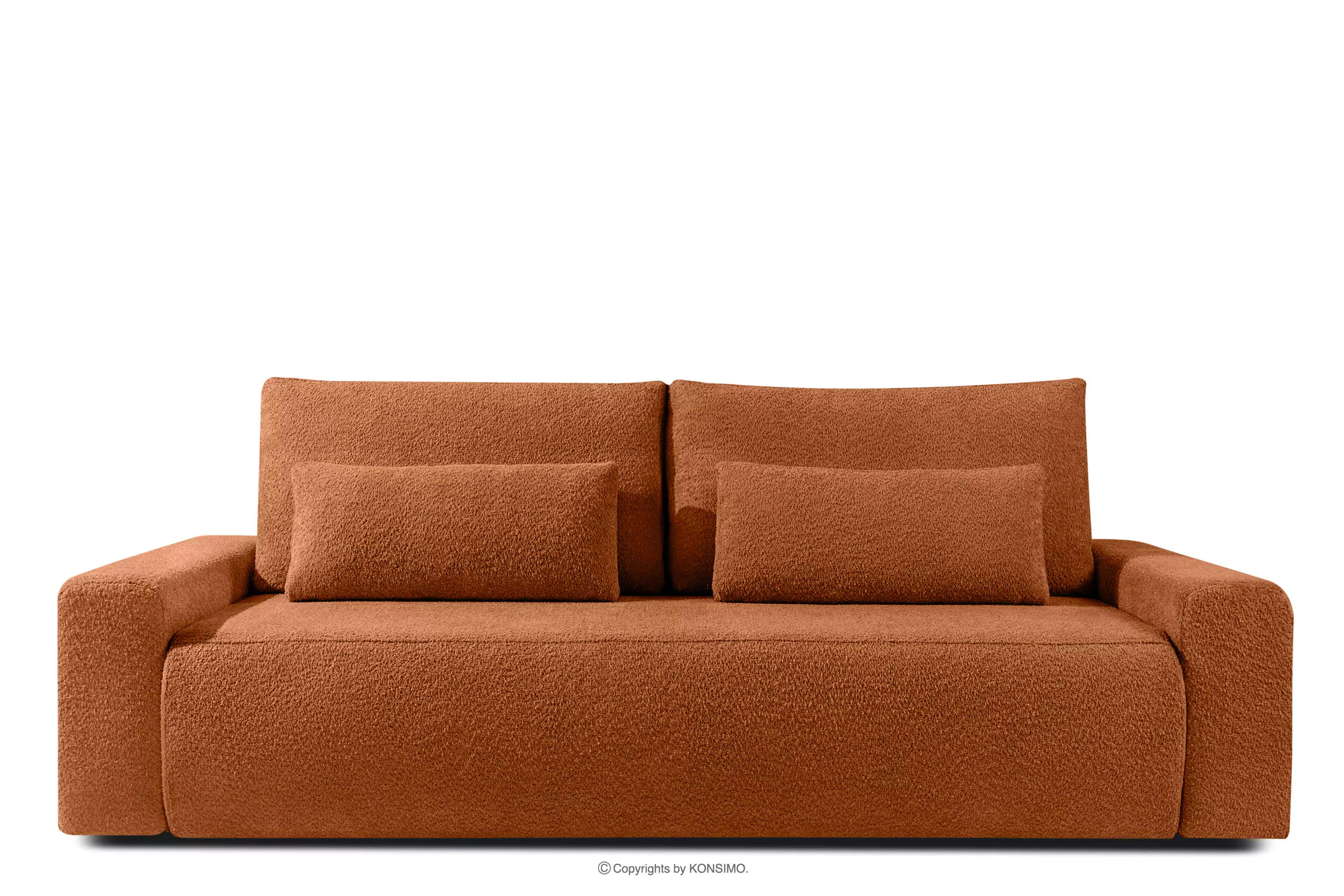 Rozkładana sofa z poduszkami tkanina boucle rudy MOLLIS