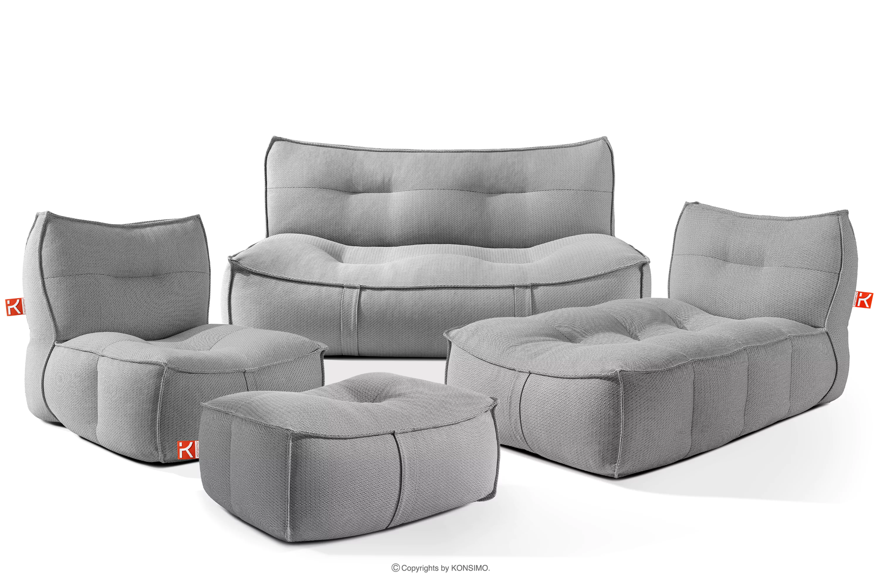 Meble ogrodowe sofa fotel szezlong puf tkanina pleciona outdoorowa czarny/biały LOVIA