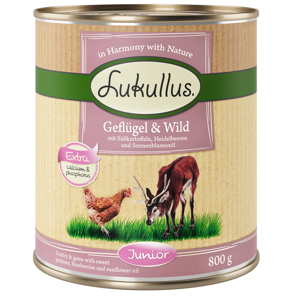 Lukullus Junior 6 x 800 g  - Drób z dziczyzną (bez zbóż)
