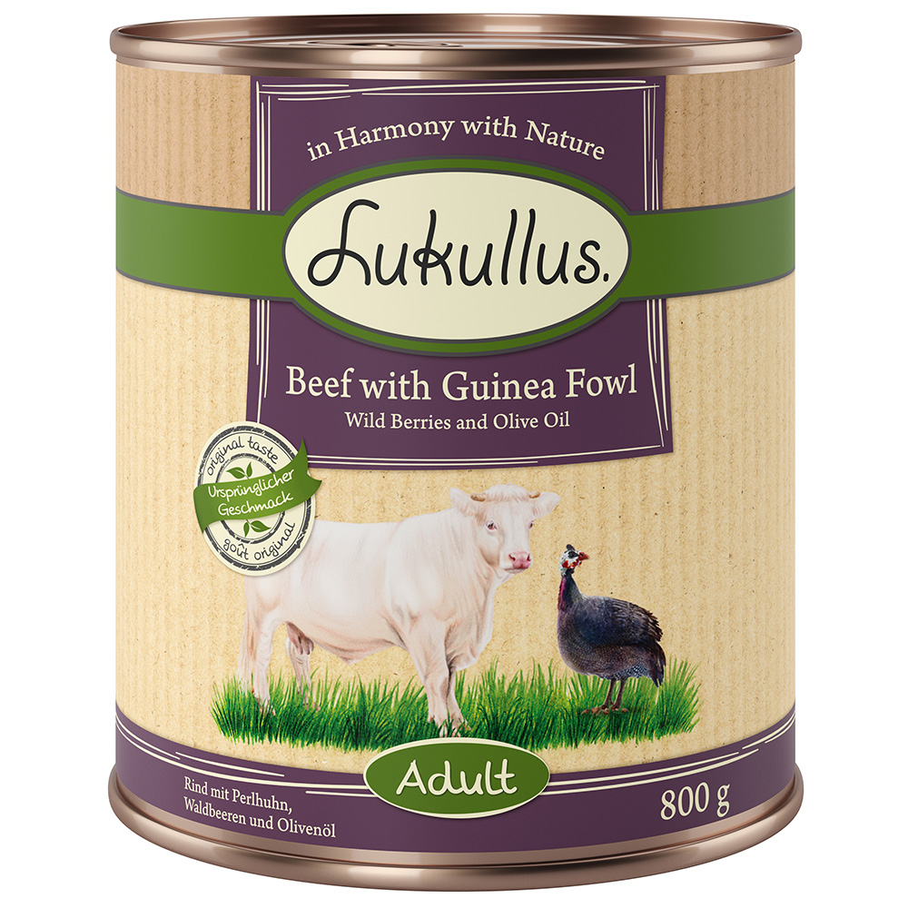 Lukullus Naturkost Adult, bez zbóż, 6 x 800 g  - Wołowina i perliczka