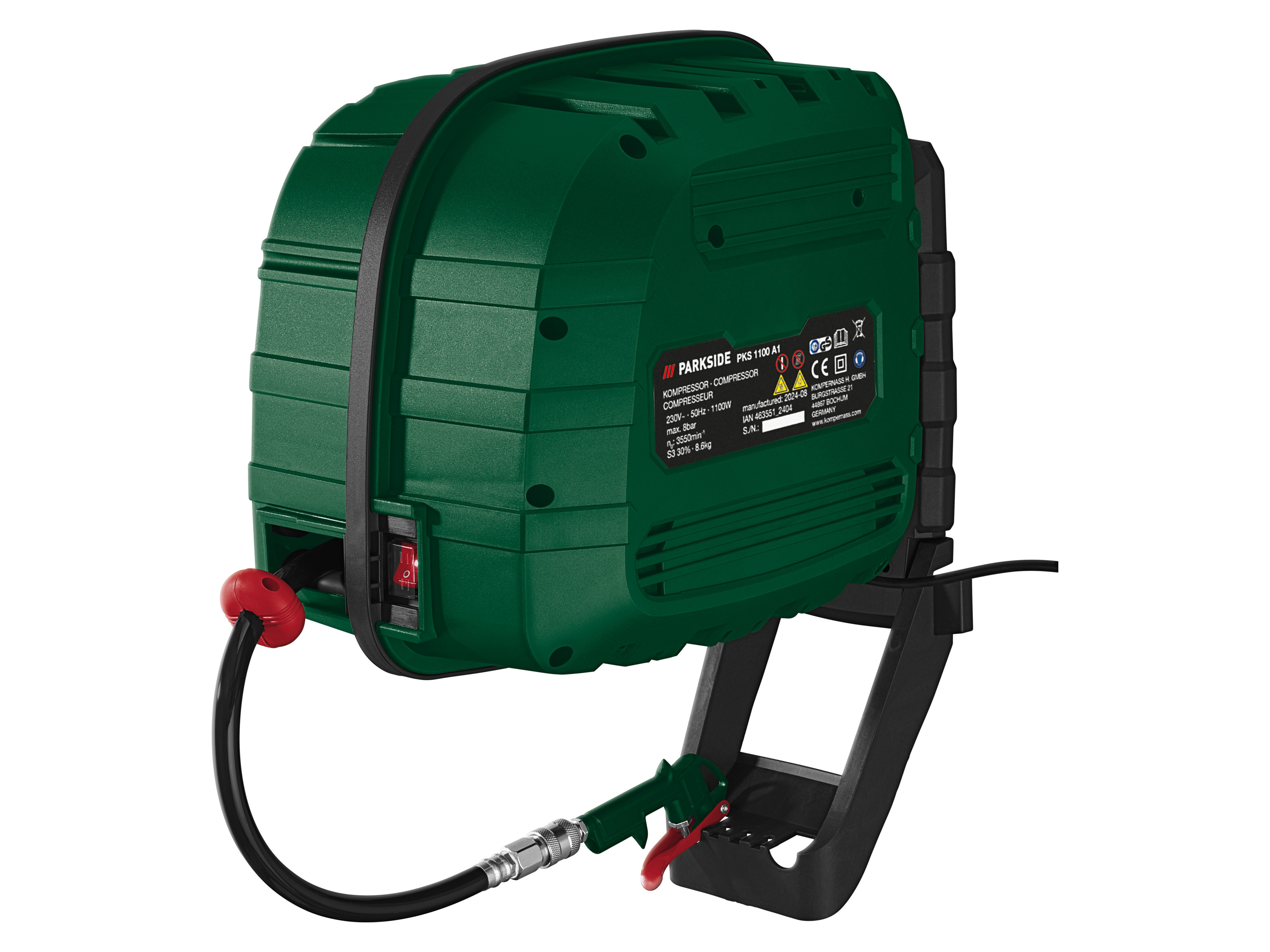 PARKSIDE® Kompresor PKS 1100 A1 z automatycznym bębnem do nawijania węża, 1100 W miniaturka
