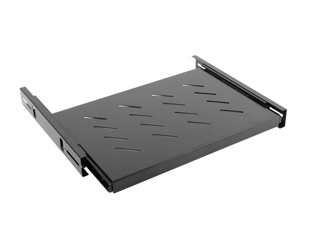 Półka do szaf wysuwana 19" 600mm czarna Lanberg (1U 465X350mm udźwig do 18kg, montaż 4-punktowy)