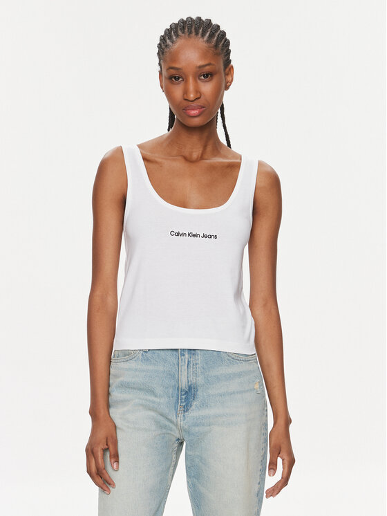 Calvin Klein Jeans Top Institutional J20J221064 Biały Slim Fit