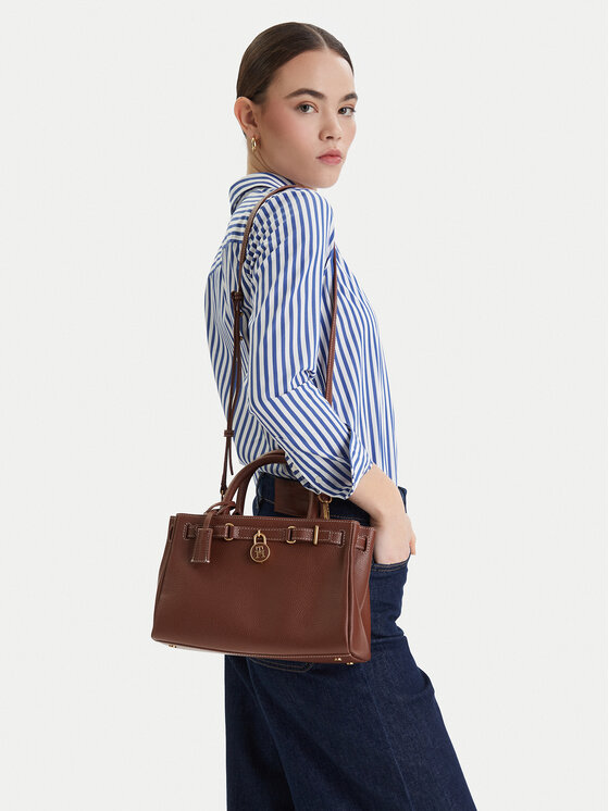 Tommy Hilfiger Torebka American Icon Mini Tote Leather AW0AW17926 Brązowy