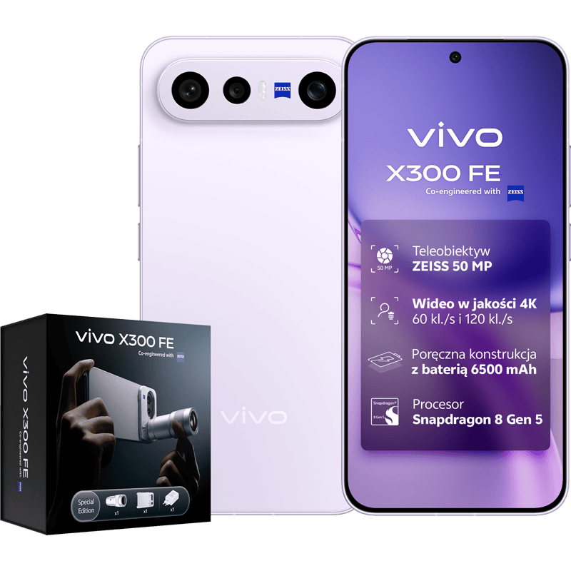 vivo X300 FE 5G 12/512GB + Zestaw fotograficzny Special Edition + ładowarka 90W Fioletowy