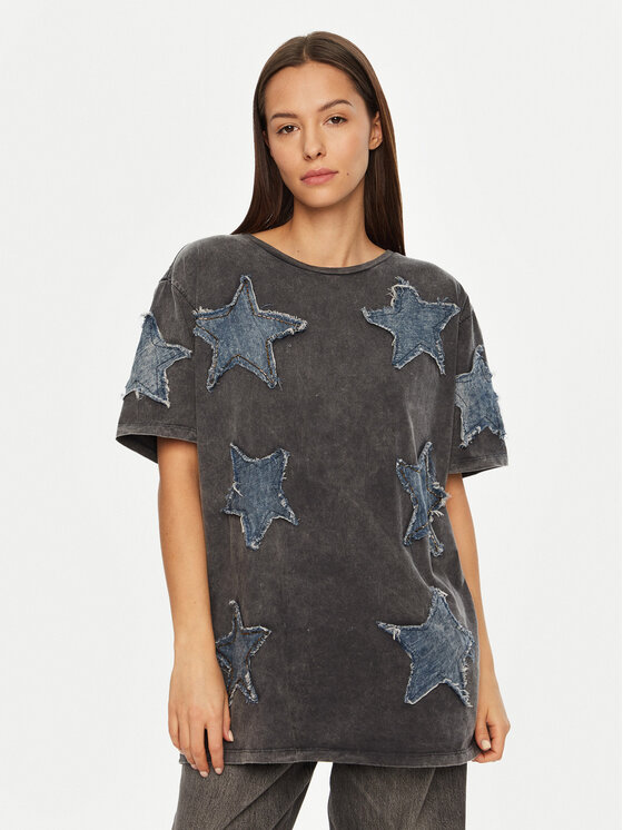 One Teaspoon T-Shirt Denim Star 26858 Szary Relaxed Fit