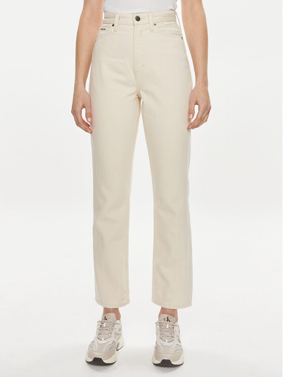 Calvin Klein Jeansy K20K206573 Écru Slim Fit