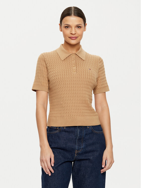 Tommy Hilfiger Polo WW0WW43957 Beżowy Regular Fit