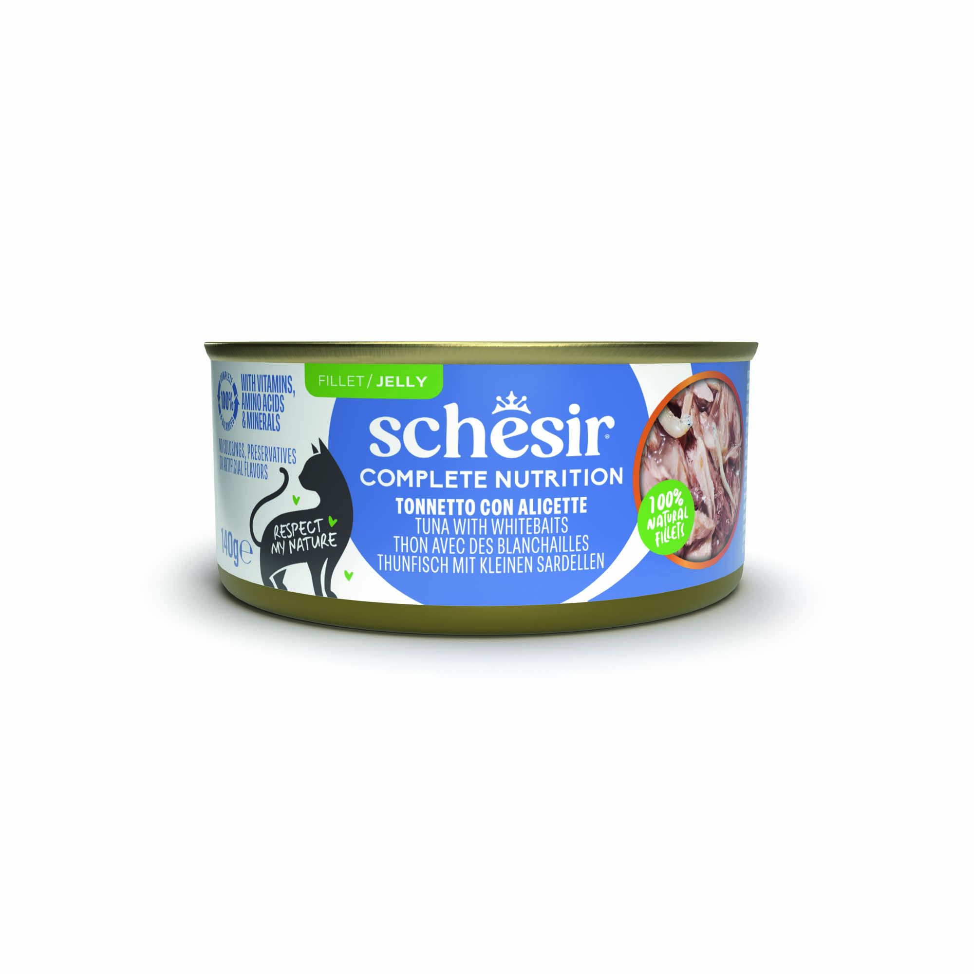 Korzystny pakiet Schesir Complete Nutrition, filet w galarecie, 24 x 140 g - Tuńczyk z białą rybą