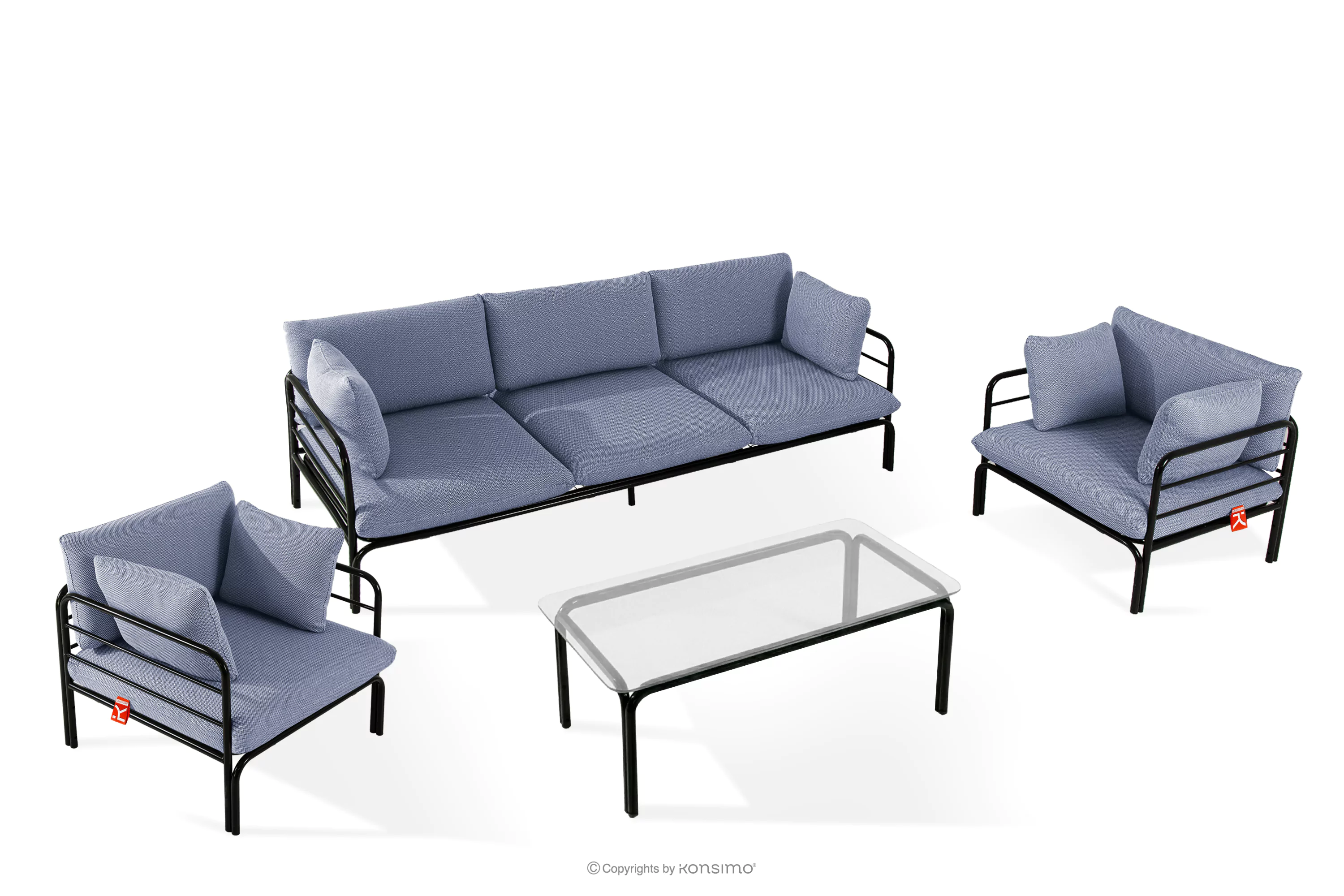 Zestaw mebli ogrodowych 2x fotel, sofa trzyosobowa, stolik antracytowy/granatowy/biały RAMBE