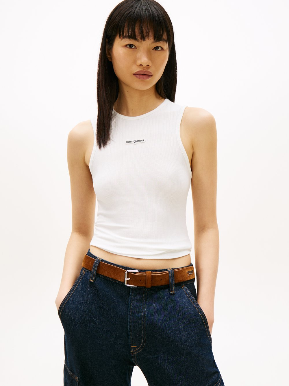 Tommy Jeans Top damski Kobiety wiskoza biały, M