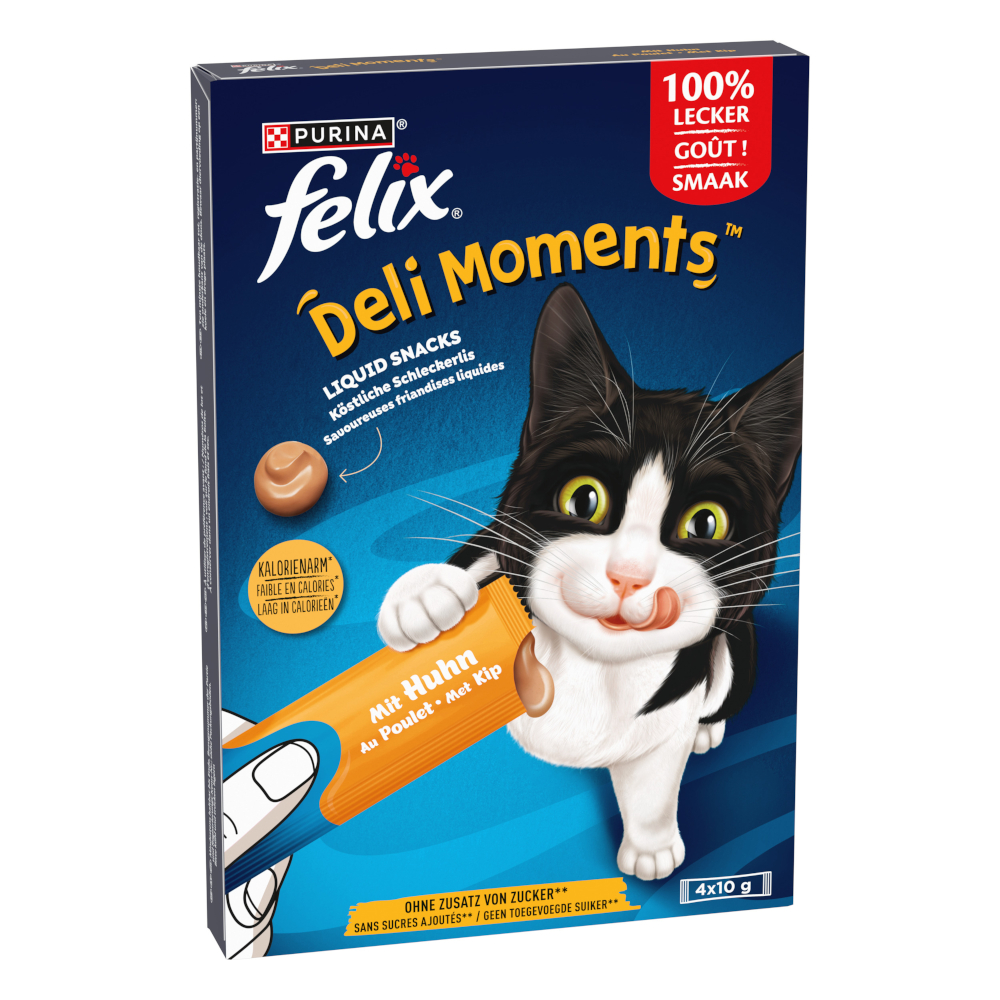 3 + 1 gratis! Felix, przysmaki dla kota, różne rodzaje - Deli Moments, kurczak, 4 x (4 x 10 g)