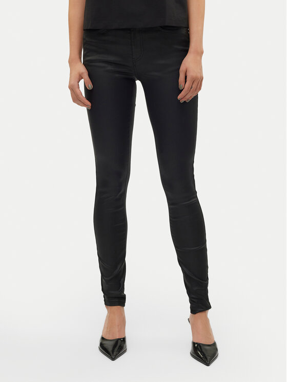 Vero Moda Spodnie z imitacji skóry Flash 10314591 Czarny Skinny Fit miniaturka