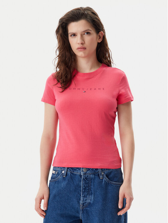 Tommy Jeans T-Shirt Tonal Linear DW0DW20315 Różowy Slim Fit