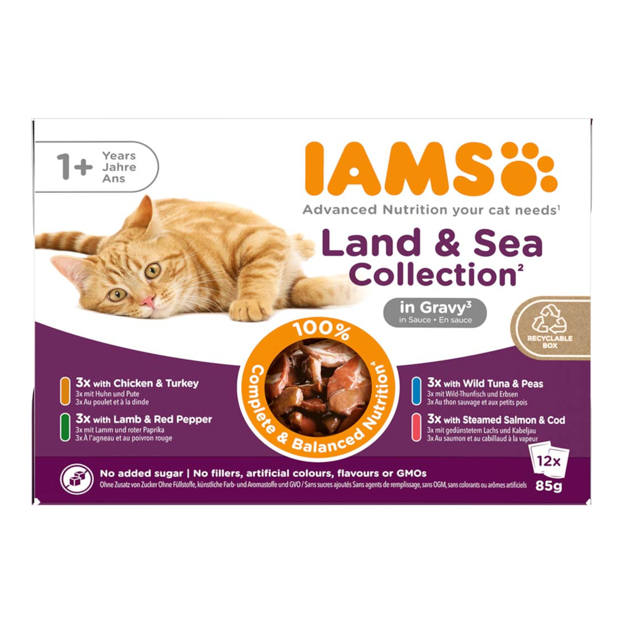 Pakiet mieszany IAMS Advanced Nutrition Adult, Land & Sea - W sosie, 12 x 85 g