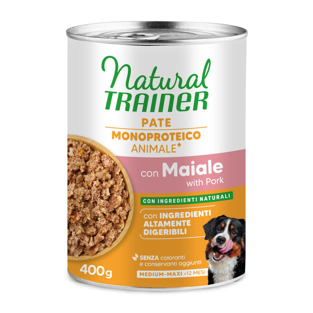 Natural Trainer Pate Monoproteico Medium & Maxi Adult - Wieprzowina i zboża pełnoziarniste, 400 g