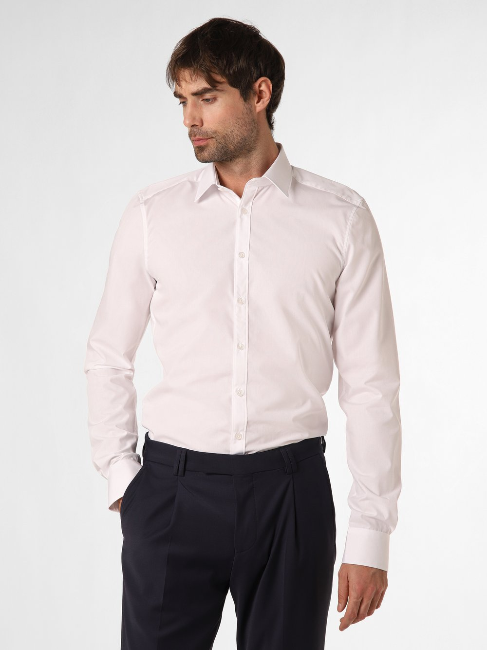 Finshley & Harding Koszula męska łatwa w prasowaniu z bardzo długim rękawem Mężczyźni Slim Fit Bawełna biały, 38