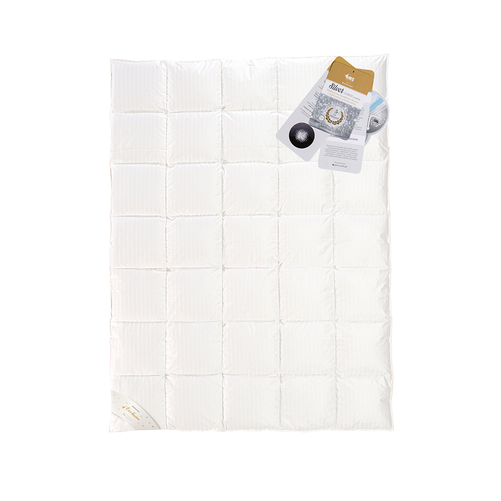 Kołdra Silver AMZ 180x200 cm Całoroczna puch gęsi 90%, bawełna 85%, Lurex Silver 15%