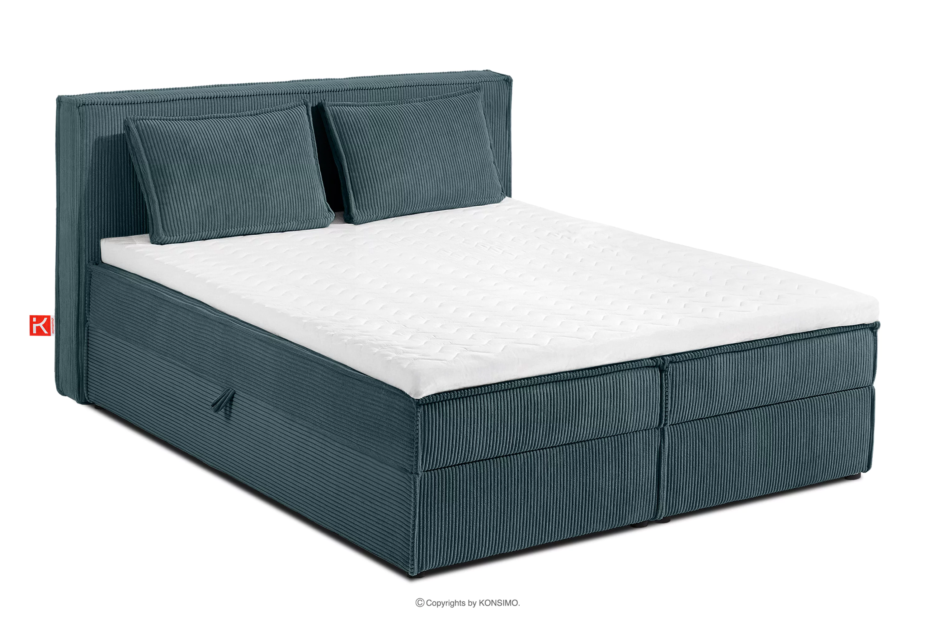 Łóżko dwuosobowe 140 cm w tkaninie sztruks niebieski ROTI