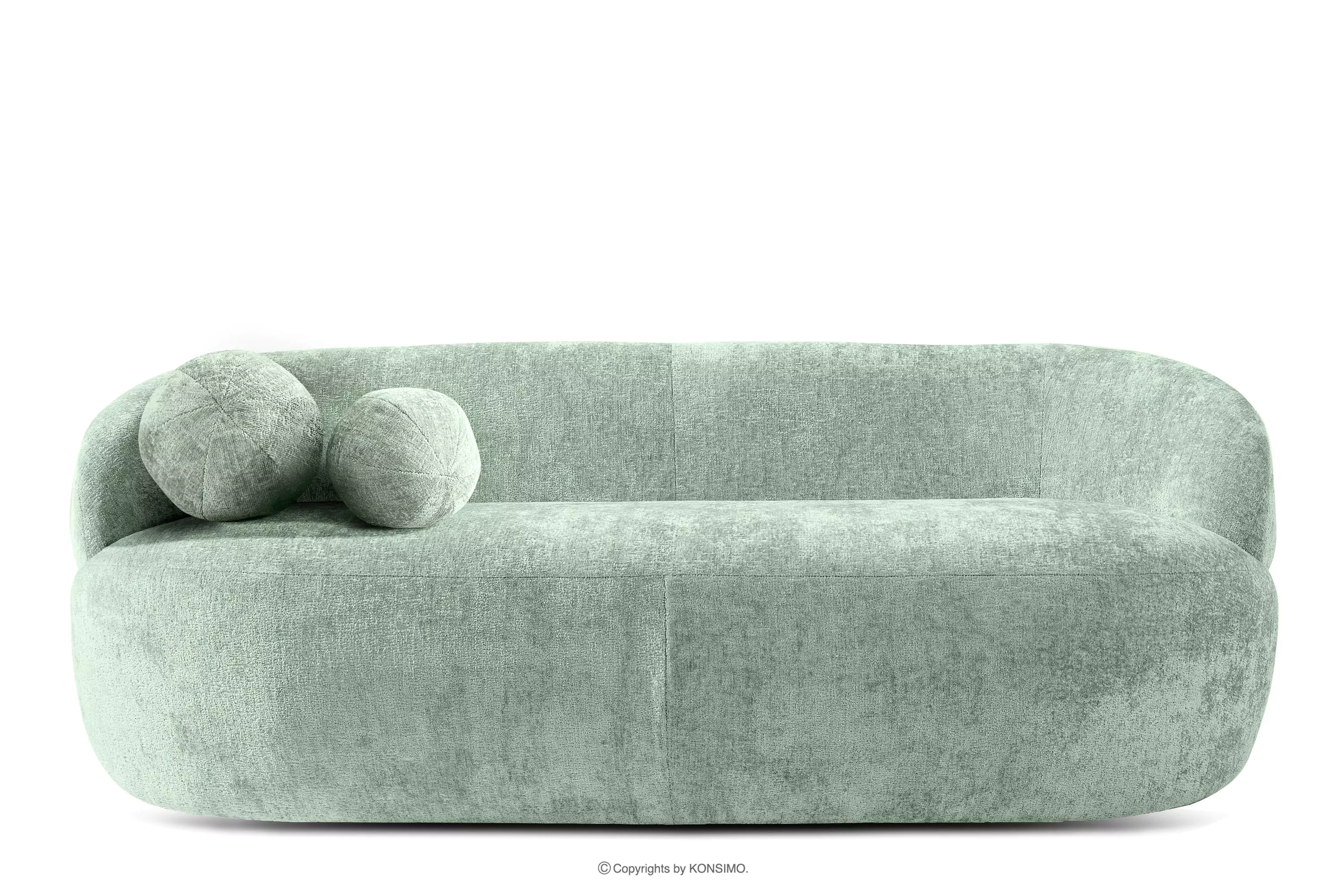 Zaokrąglona sofa w stylu modern tkanina szenil miętowy NELUM