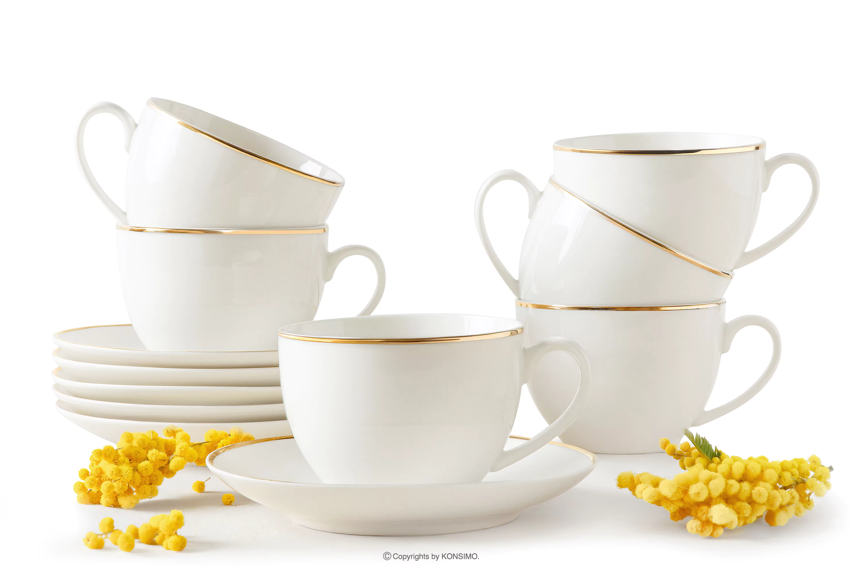 Filiżanka do kawy ze spodkiem twarda porcelana ecru/złoty 6 szt. AD BELLA