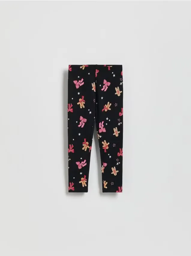 Reserved - Legginsy ze świątecznym nadrukiem - czarny miniaturka