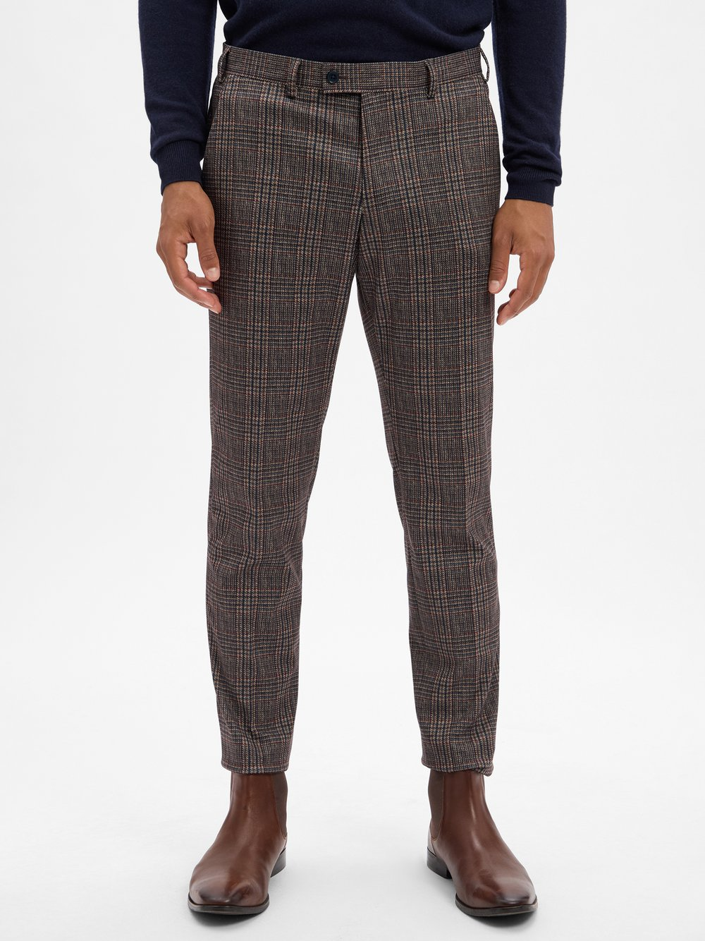 Finshley & Harding London Spodnie - Hoxdon Mężczyźni Slim Fit brązowy|niebieski, 52