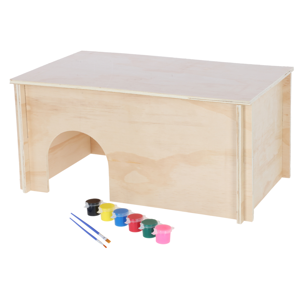 Kerbl Pet domek dla gryzoni do malowania - Dł. x szer. x wys.: 50 x 29 x 24 cm, w zestawie 6 kolorów i pędzel