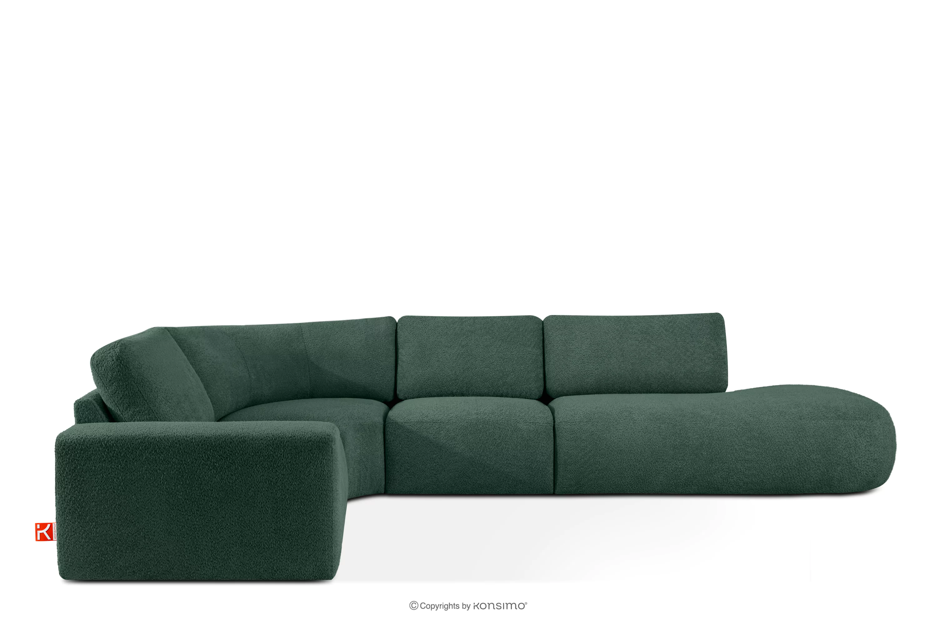 Nrożnik modułowy w organicznym kształcie tkanina boucle prawy zielony ZUCCO