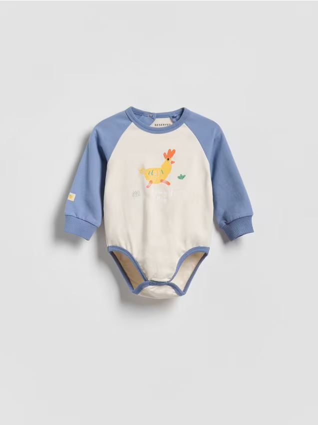 Reserved - Bawełniane body z nadrukiem - kremowy