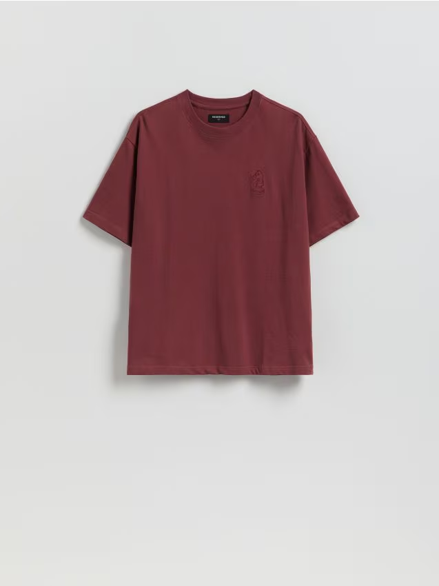 Reserved - T-shirt boxy z nadrukiem na plecach - bordowy