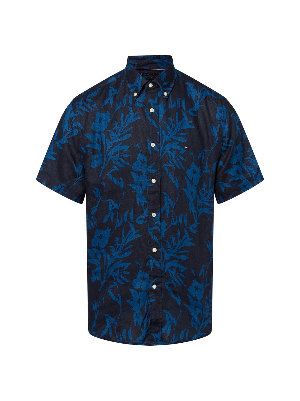 Tommy Hilfiger Męska koszula lniana - Tropical Mężczyźni Regular Fit len niebieski, XL