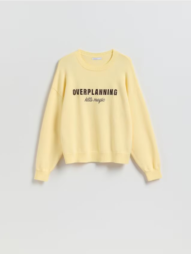 Reserved - Sweter z haftowanym napisem - jasnożółty