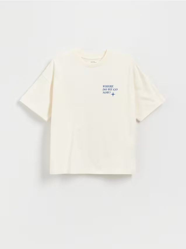 Reserved - T-shirt z nadrukiem - złamana biel miniaturka