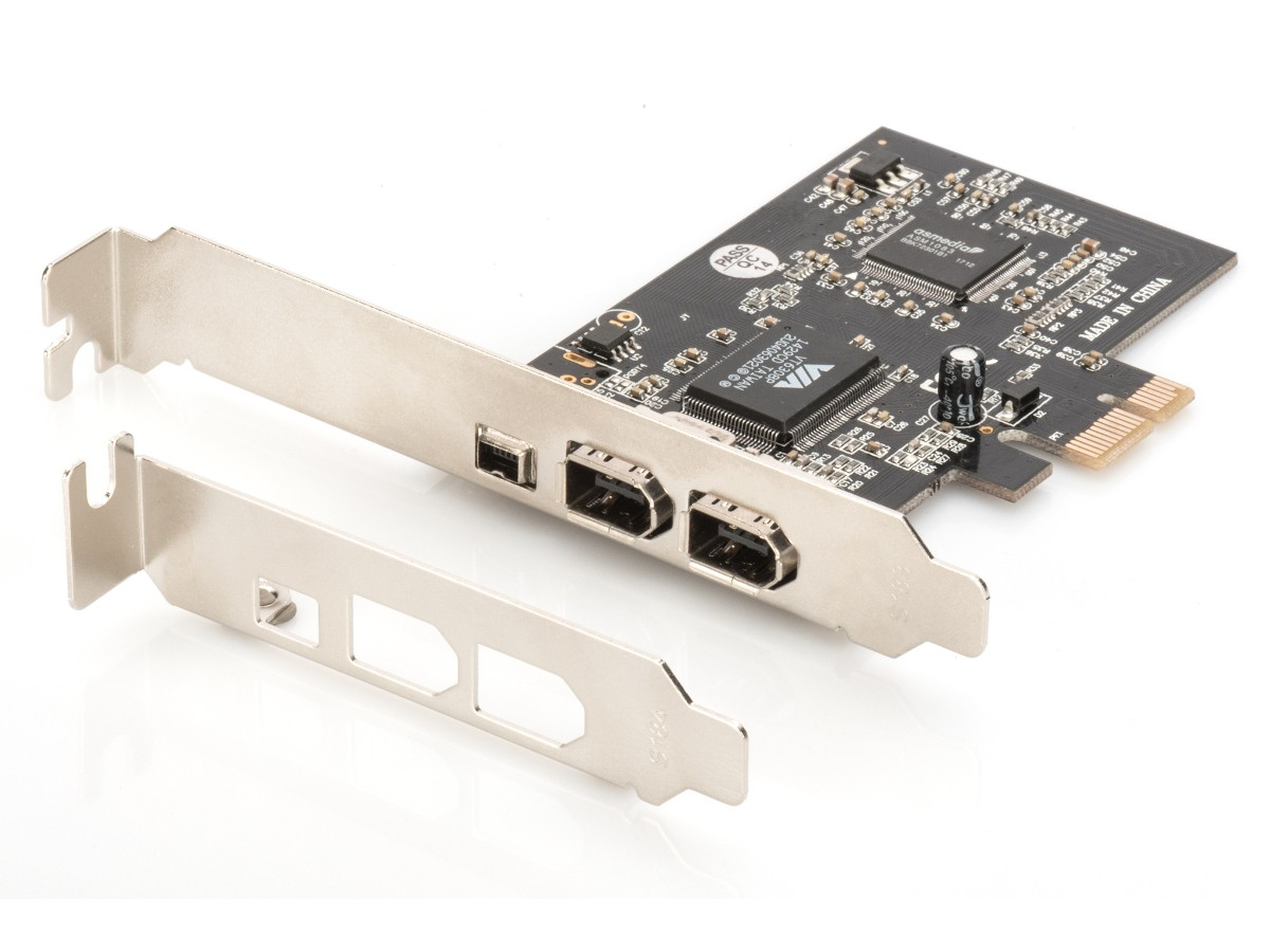 Kontroler Firewire (400) DIGITUS PCI Express, 3xZew. IEEE1394a 6pin + Mini, Low Profile