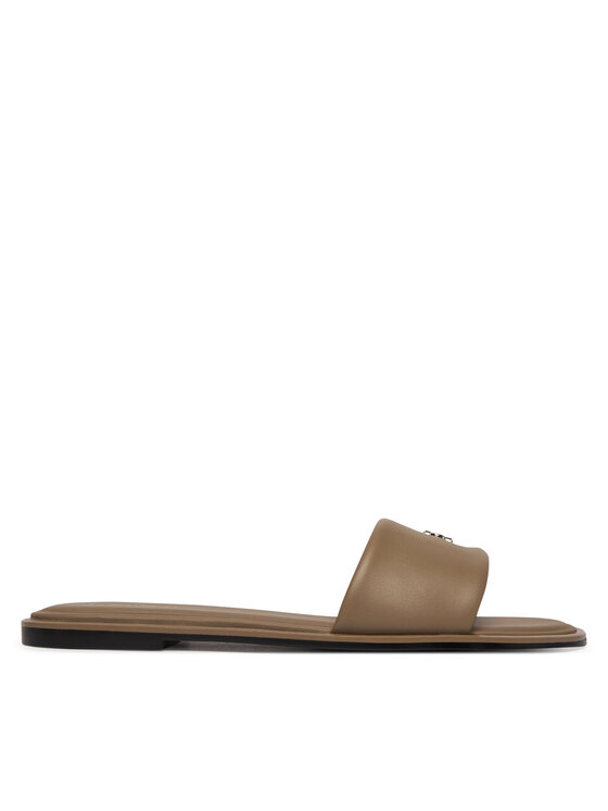 Calvin Klein Klapki Round Flat Sndl Lth Bar Hw 2 HW0HW02925 Beżowy